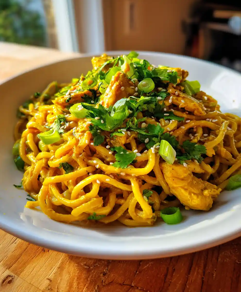 Turmeric Swirled Garlic Chicken Noodles