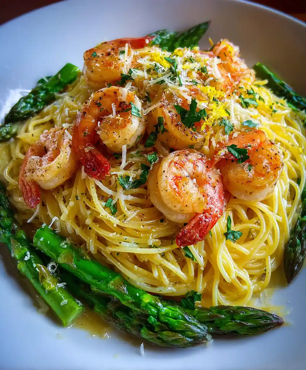 Asparagus And Shrimp With Angel Hair Pasta