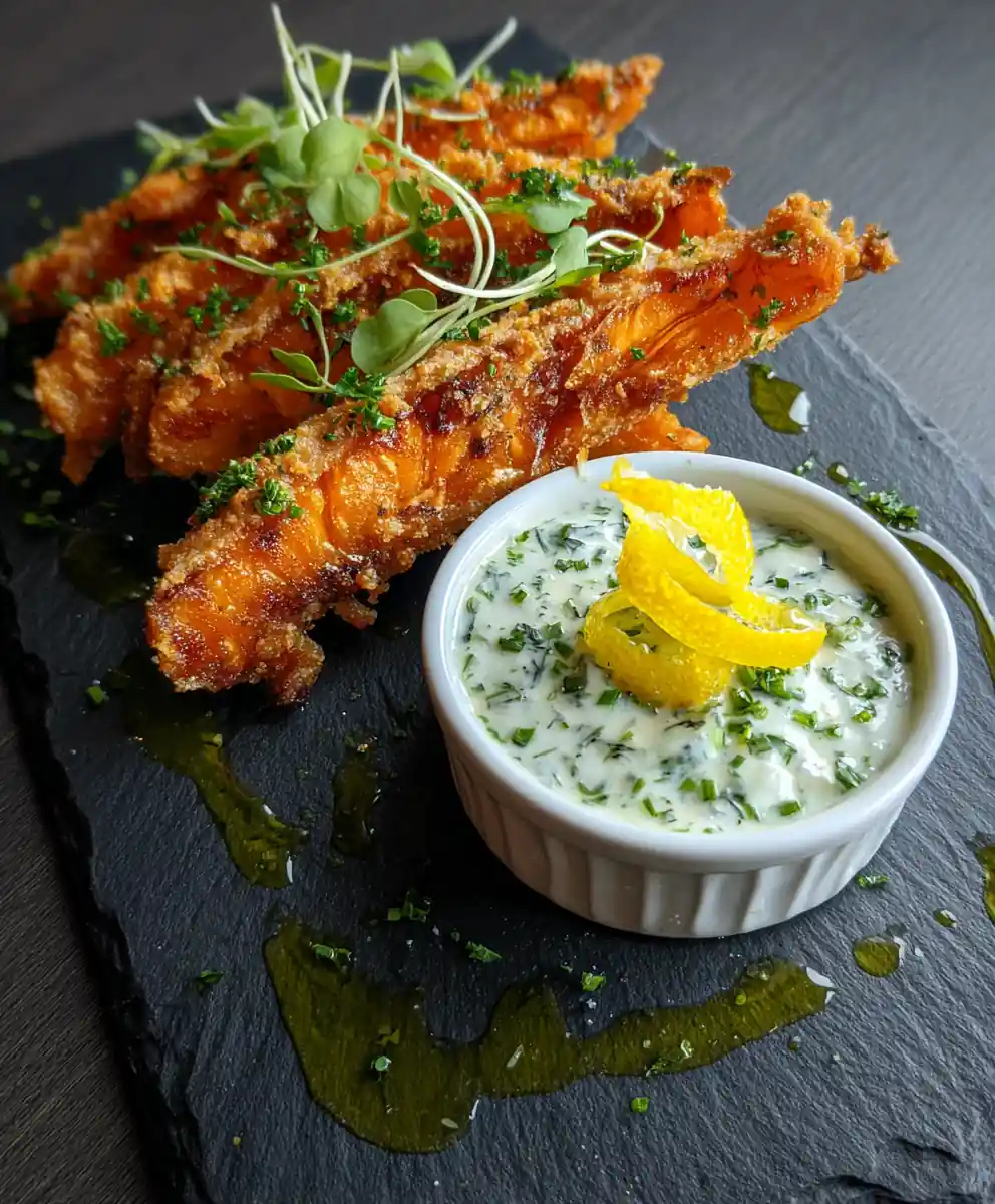 Crispy Salmon Strips With Herb Tartar Dip