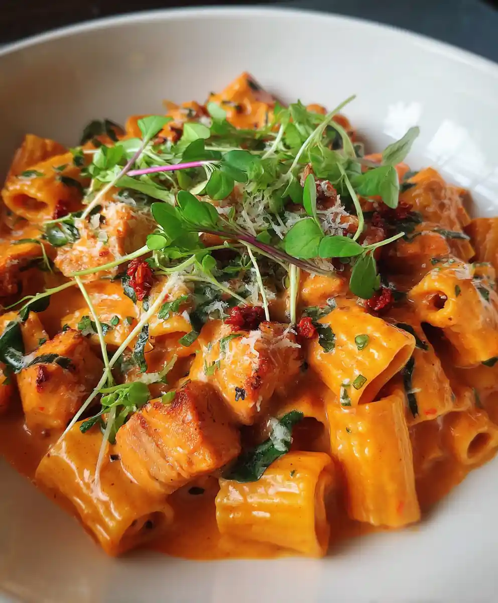 High Protein Creamy Roasted Red Pepper Pasta