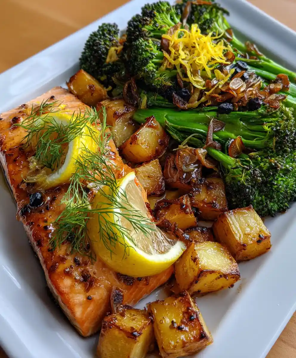 Lemon Butter Salmon With Crispy Potatoes And Broccoli