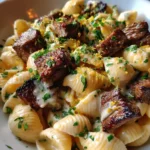 Steak Bites And Shell Pasta In Garlic Butter Alfredo Sauce 1772926428.174517